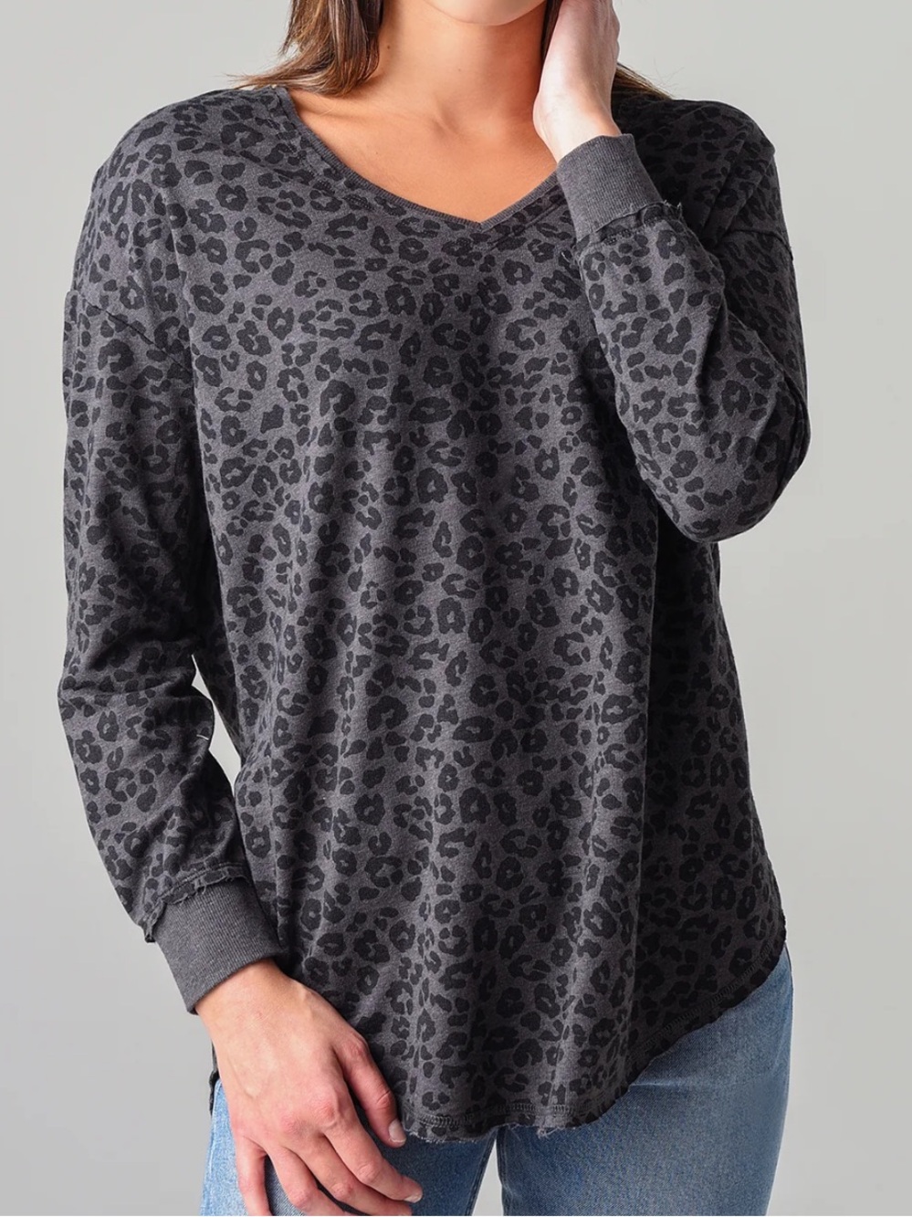 Z Supply Slate Blue V-Neck Leopard Print Weekender Top